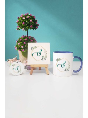 Hedizu Çiçekli S Harfli Lacivert Kupa Bardak Dekoratif Taş Anahtarlık