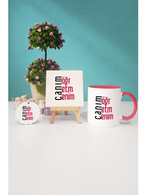 Hedizu Öğretmene Hediye Canım Öğretmenim Kırmızı Kupa Bardak Dekoratif Taş Anahtarlık