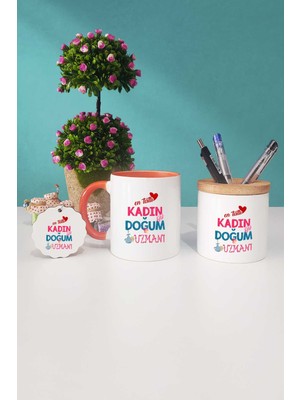 Hedizu En Tatlı Kadın Doğum Uzmanı Hediye Turuncu Kupa Bardak Kalemlik Anahtarlık