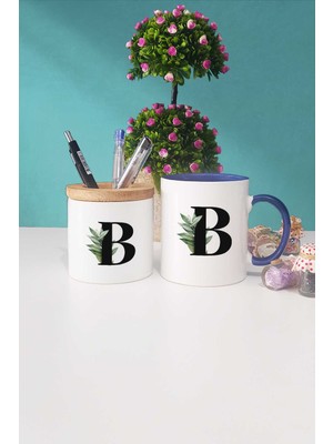 Hedizu Botanik B Harfli Lacivert Kupa Bardak Kalemlik