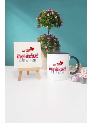 Hedizu En Tatlı Diş Hekimi Asistanı Siyah Kupa Bardak Dekoratif Taş