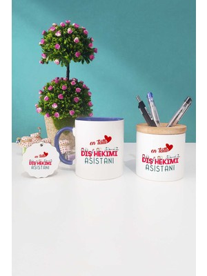 Hedizu En Tatlı Diş Hekimi Asistanı Lacivert Kupa Bardak Kalemlik Anahtarlık