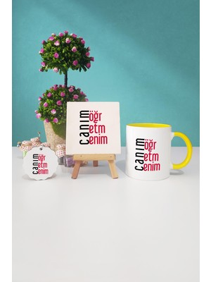 Hedizu Öğretmene Hediye Canım Öğretmenim Sarı Kupa Bardak Dekoratif Taş Anahtarlık