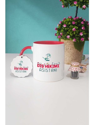 Hedizu Diş Hekimi Asistanı Kırmızı Kupa Bardak Anahtarlık