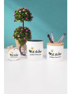 Hedizu Resim Öğretmeni Hediye Siyah Kupa Bardak Kalemlik Anahtarlık