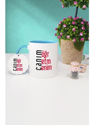 Hedizu Öğretmene Hediye Canım Öğretmenim Mavi Kupa Bardak Anahtarlık