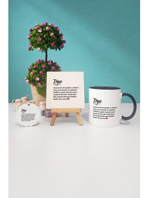 Hedizu Teyzeye Hediye Teyze Siyah Kupa Bardak Dekoratif Taş Anahtarlık