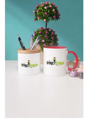 Hedizu Diyetisyen Hediye Kırmızı Kupa Bardak Kalemlik