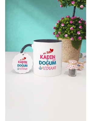 Hedizu En Tatlı Kadın Doğum Uzmanı Hediye Siyah Kupa Bardak Anahtarlık