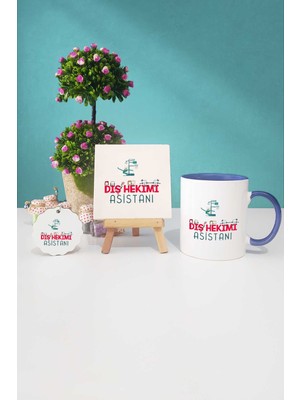 Hedizu Diş Hekimi Asistanı Lacivert Kupa Bardak Dekoratif Taş Anahtarlık