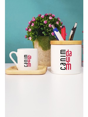 Hedizu Dayıya Hediye Canım Dayım Türk Kahvesi Fincanı Ahşap Altlıklı ve Kalemlik