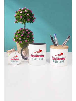 Hedizu En Tatlı Diş Hekimi Asistanı Siyah Kupa Bardak Kalemlik Anahtarlık