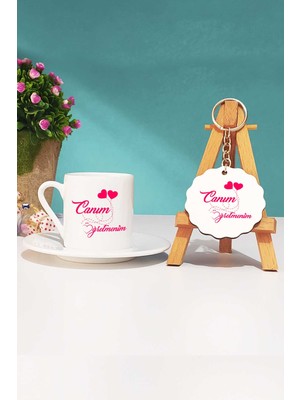 Hedizu Öğretmene Hediye Türk Kahvesi Fincanı Beyaz ve Anahtarlık