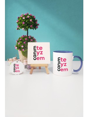 Hedizu Teyzeye Hediye Canım Teyzem Lacivert Kupa Bardak Dekoratif Taş Anahtarlık