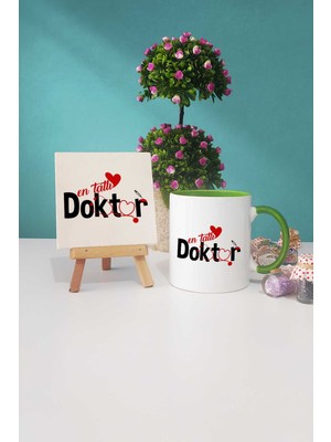 Hedizu En Tatlı Doktor Yeşil Kupa Bardak Dekoratif Taş