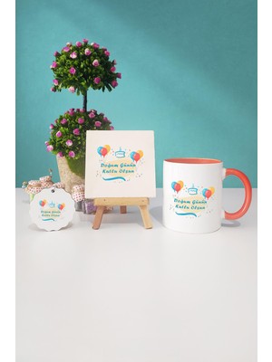 Hedizu Doğum Günü Hediyesi Turuncu Kupa Bardak Dekoratif Taş Anahtarlık