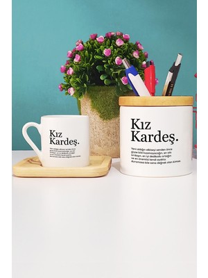 Hedizu Kız Kardeşe Hediye Türk Kahvesi Fincanı Ahşap Altlıklı ve Kalemlik