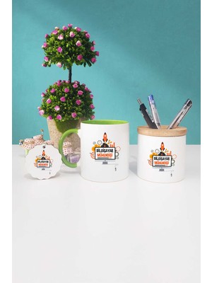 Hedizu Bilgisayar Mühendisi Hediye Yeşil Kupa Bardak Kalemlik Anahtarlık