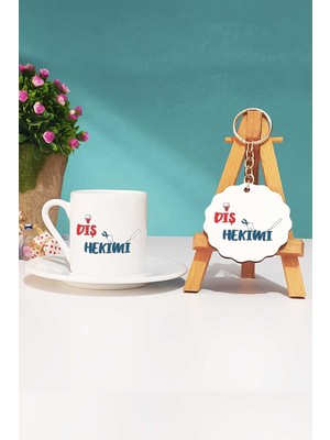 Hedizu Diş Hekimi Türk Kahvesi Fincanı Beyaz ve Anahtarlık