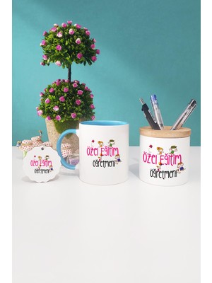 Hedizu Özel Eğitim Öğretmeni Hediye Mavi Kupa Bardak Kalemlik Anahtarlık