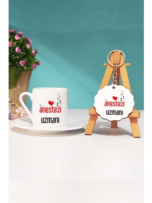 Hedizu Anestezi Uzmanı Türk Kahvesi Fincanı Beyaz ve Anahtarlık