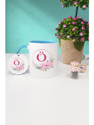 Hedizu Çiçekli Ö Harfli Mavi Kupa Bardak Anahtarlık