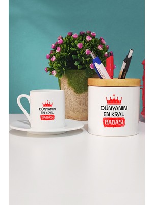Hedizu Babaya Hediye Babalar Günü Hediyesi Türk Kahvesi Fincanı Beyaz ve Kalemlik