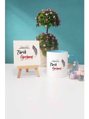 Hedizu Tarih Öğretmeni Hediye Mavi Kupa Bardak Dekoratif Taş