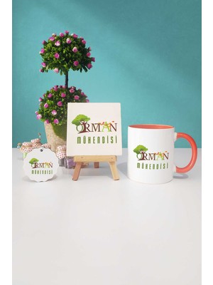 Hedizu Orman Mühendisi Hediye Turuncu Kupa Bardak Dekoratif Taş Anahtarlık