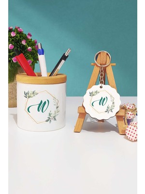 Hedizu Çiçekli W Harfli Kalemlik ve Anahtarlık