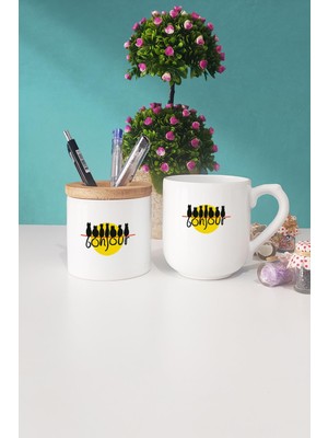 Hedizu Bonjour Kedi Oval Kupa Bardak Kalemlik