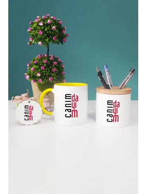 Hedizu Dayıya Hediye Canım Dayım Sarı Kupa Bardak Kalemlik Anahtarlık