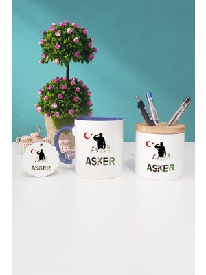 Hedizu Asker Lacivert Kupa Bardak Kalemlik Anahtarlık