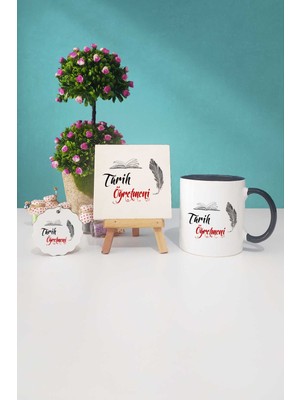 Hedizu Tarih Öğretmeni Hediye Siyah Kupa Bardak Dekoratif Taş Anahtarlık