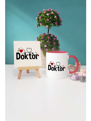 Hedizu Doktora Hediye Kırmızı Kupa Bardak Dekoratif Taş
