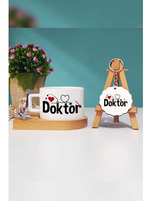 Hedizu Doktora Hediye Ahşap Altlıklı Fincan ve Anahtarlık