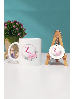 Hedizu Çiçekli Z Harfli Kupa Bardak ve Anahtarlık
