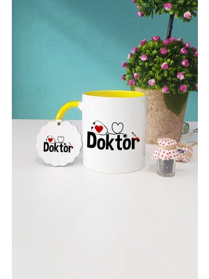 Hedizu Doktora Hediye Sarı Kupa Bardak Anahtarlık