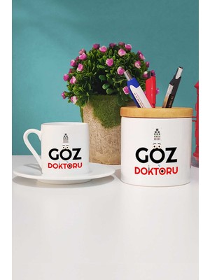 Hedizu Göz Doktoru Hediye Türk Kahvesi Fincanı Beyaz ve Kalemlik