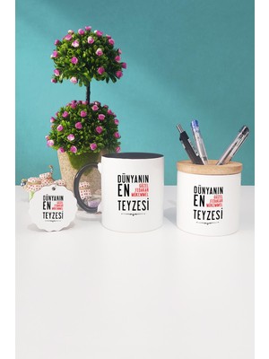 Hedizu Teyzeye Hediye Siyah Kupa Bardak Kalemlik Anahtarlık