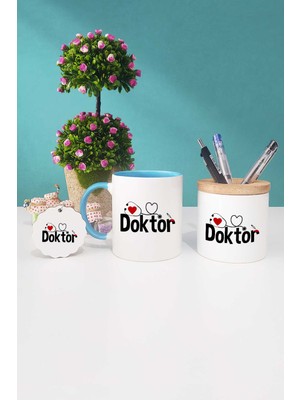 Hedizu Doktora Hediye Mavi Kupa Bardak Kalemlik Anahtarlık