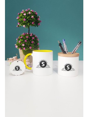 Hedizu S Harfli Sarı Kupa Bardak Kalemlik Anahtarlık