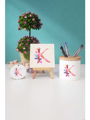 Hedizu Özel Tasarım K Harfli Dekoratif Taş Anahtarlık Kalemlik