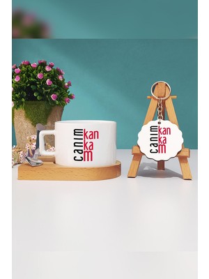 Hedizu Kankaya Hediye Canım Kankam Ahşap Altlıklı Fincan ve Anahtarlık