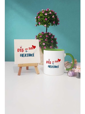 Hedizu En Tatlı Diş Hekimi Yeşil Kupa Bardak Dekoratif Taş