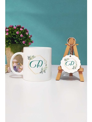 Hedizu Çiçekli D Harfli Kupa Bardak ve Anahtarlık