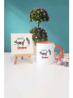 Hedizu Sınıf Öğretmeni Hediye Turuncu Kupa Bardak Dekoratif Taş