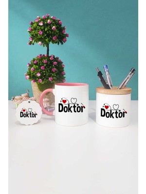 Hedizu Doktora Hediye Pembe Kupa Bardak Kalemlik Anahtarlık