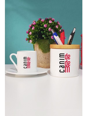 Hedizu Dedeye Hediye Canım Dedem Türk Kahvesi Fincanı Beyaz ve Kalemlik