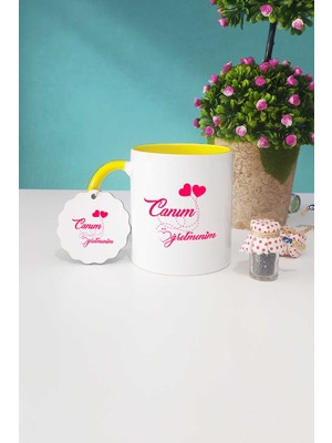 Hedizu Öğretmene Hediye Sarı Kupa Bardak Anahtarlık